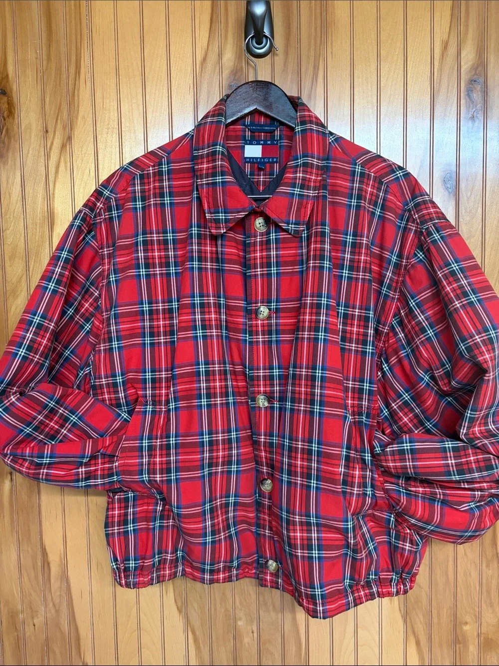 Tommy Hilfiger Men’s VTG 90s/Y2K Red Tartan Plaid Quilt-Lined Shirt Jacket. L/G